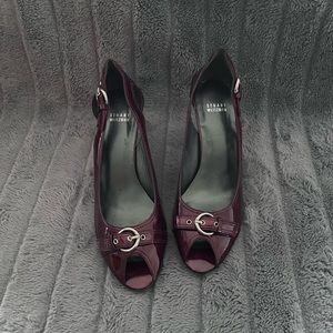 Stuart Weitzman Red Patent Buckle Heels